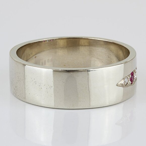 Vintage Men's 10k White Gold Diamond & Ruby Anniversary Band Wedding Ring - Picture 3 of 6